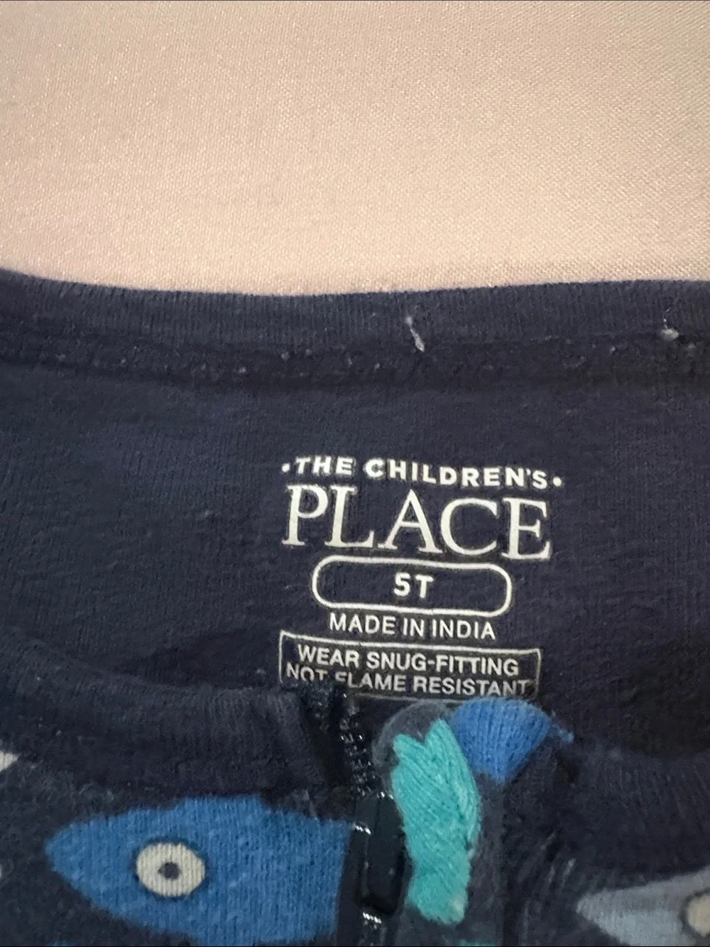 The Children's Place Navy Construction & Teal Shark Pajama Rompers